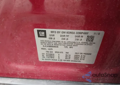 2014 Buick Encore из США, поврежденный, VIN KL4CJASB9EB598335